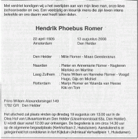  Overlijdensbericht H.P. (Henk) Romer (2008)